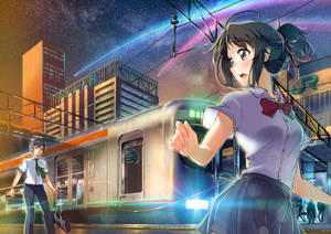 Your Name Anime 2016 Train Fan Art Wallpaper