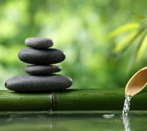 Zen Desktop Flowing Water On Bamboo Wallpaper