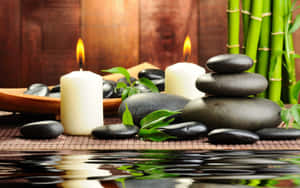 Zen Desktop Stone Stack With Candles Wallpaper