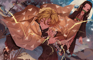 Zenitsu Powers With Nezuko Wallpaper