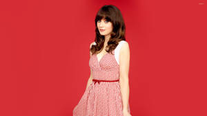 Zooey Deschanel Red And White On Red Background Wallpaper