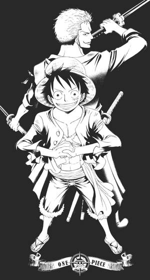 Zoro And Luffy Black And White Wallpaper